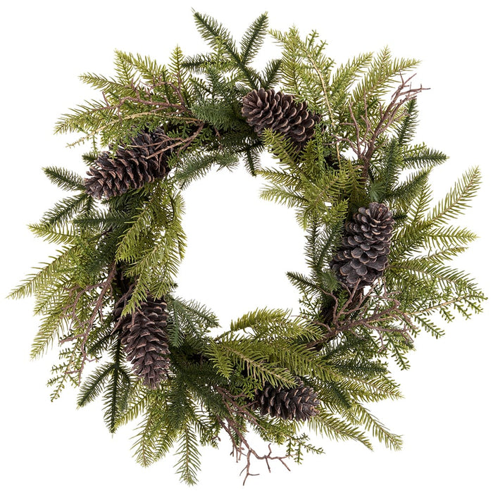24" Plastic Pinecone & Pine Artificial Wreath -Brown/Green (Pack of 2) - XDW367-BR/GR