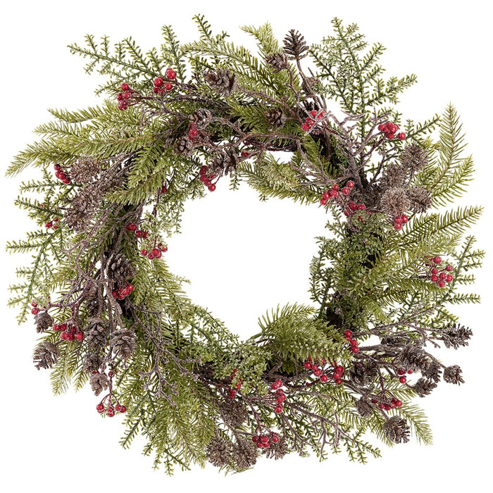 24" Mixed Plastic Pinecone & Pine Artificial Wreath -Brown/Gray (Pack of 2) - XDW369-BR/GY
