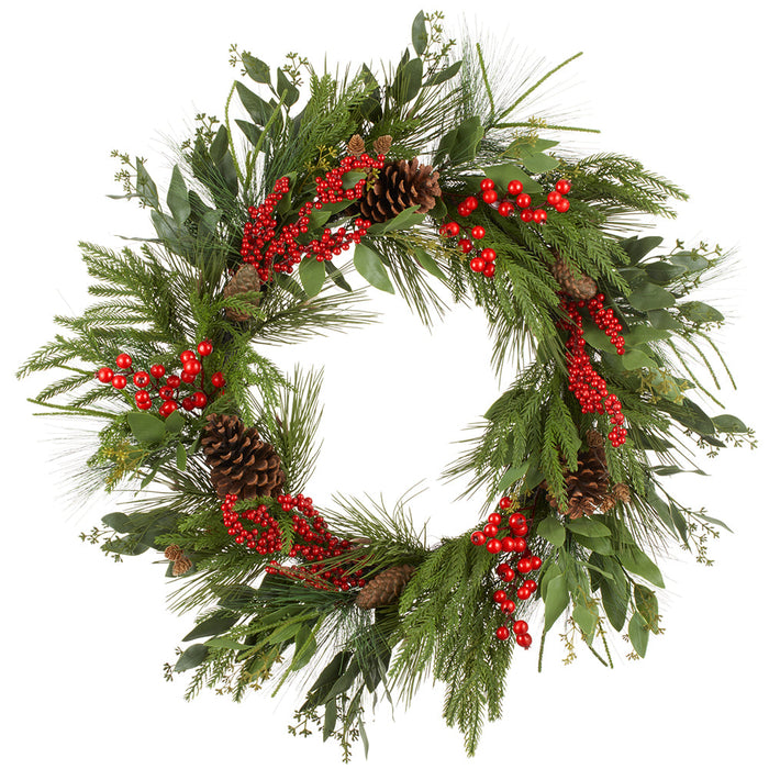 30" Artificial Berry, Pinecone & Pine Wreath -Red/Brown (Pack of 4) - XDW372-RE/BR