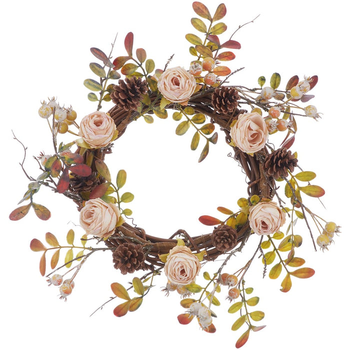 13" Mini Rose Flower & Pine Artificial Wreath -Blush (Pack of 2) - XDW373-BS