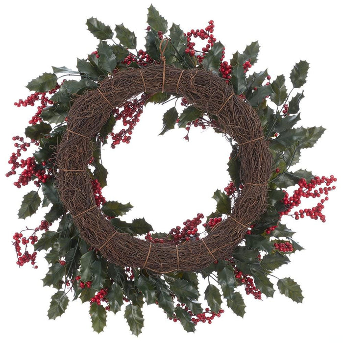 22" Berry, Pinecone & Holly Leaf Artificial Wreath -Red/Brown (Pack of 2) - XDW385-RE/BR