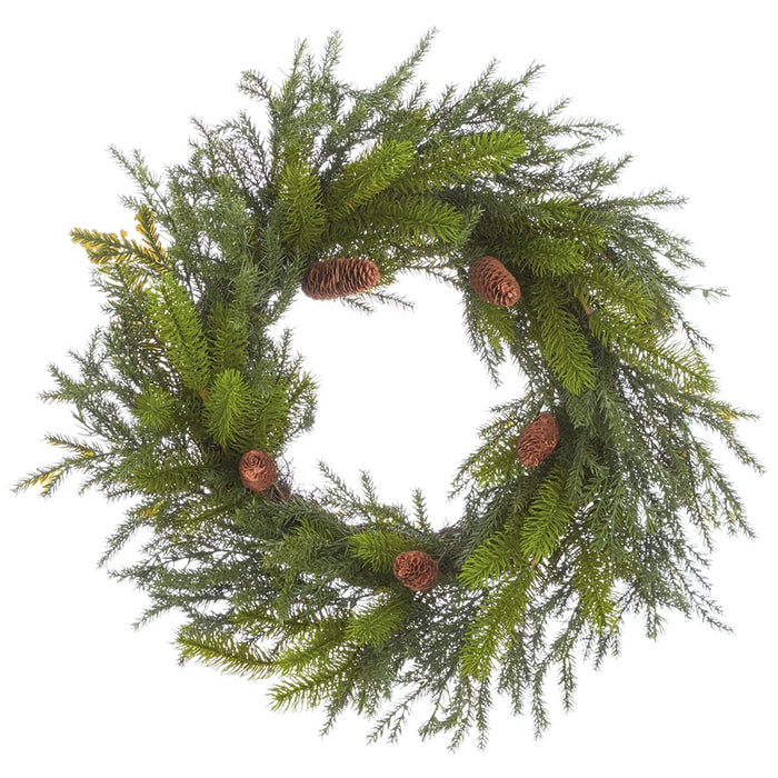28" Pinecone & Mixed Pine Artificial Wreath -Green/Brown (Pack of 2) - XDW388-GR/BR