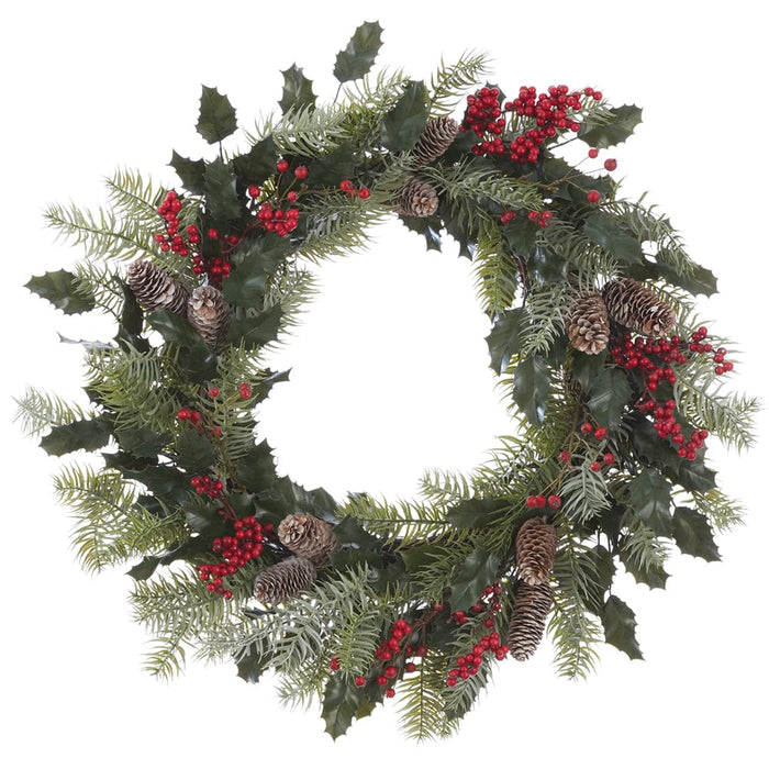 22" Berry, Pinecone & Pine Artificial Wreath -Red/Green (Pack of 2) - XDW389-RE/GR