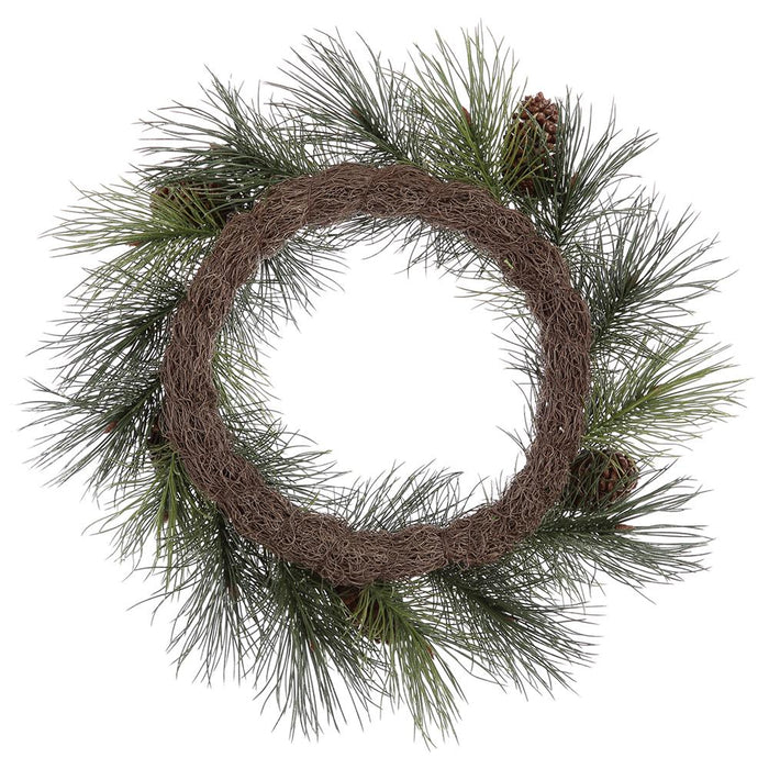 24" Flocked Artificial Long Needle Pine & Pinecone Wreath -Brown/Green (Pack of 2) - XDW403-BR/GR