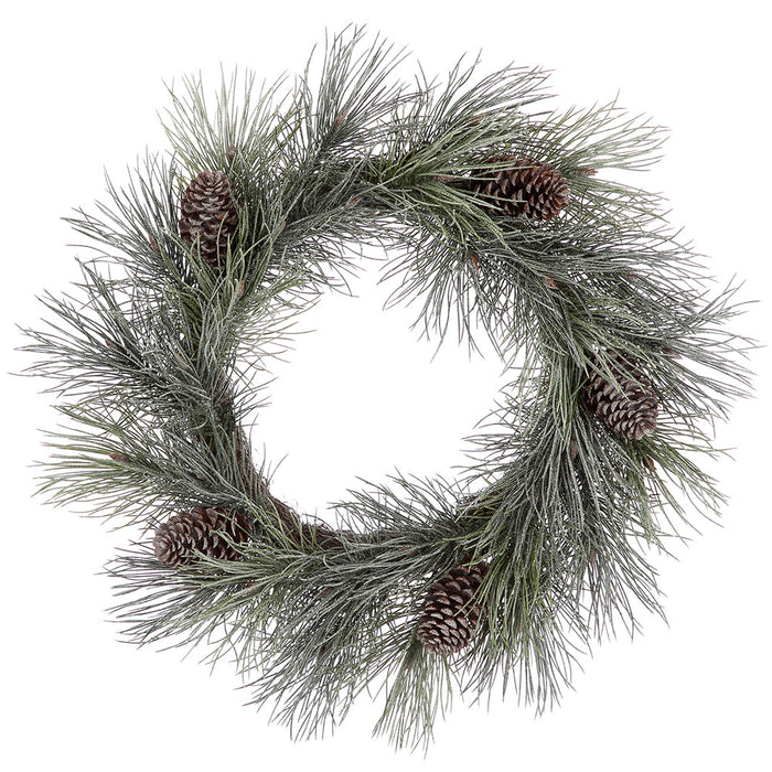 24" Flocked Artificial Long Needle Pine & Pinecone Wreath -Brown/Green (Pack of 2) - XDW403-BR/GR