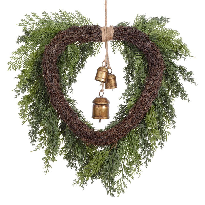 22" Artificial Mixed Cypress & Ball Wreath -Green - XDW411-GR