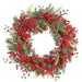 22" Artificial Holly, Berry, Pinecone & Pine Wreath -Green/Red - XDW417-GR/RE