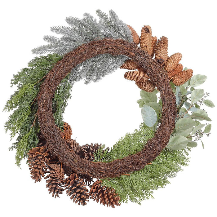 28" Artificial Pinecone & Pine Wreath -Green/Brown - XDW436-GR/BR