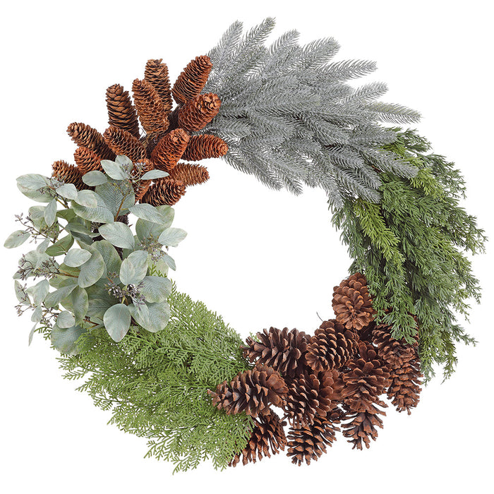 28" Artificial Pinecone & Pine Wreath -Green/Brown - XDW436-GR/BR