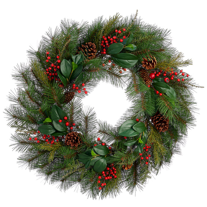 30" Berry, Pinecone & Pine Artificial Hanging Wreath -Red/Brown - XDW447-RE/BR