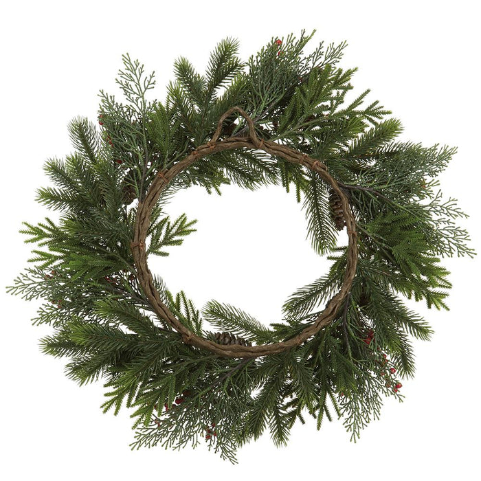 24" Berry, Pinecone & Mixed Pine Hanging Artificial Wreath -Green/Red (Pack of 2) - XDW463-GR/RE