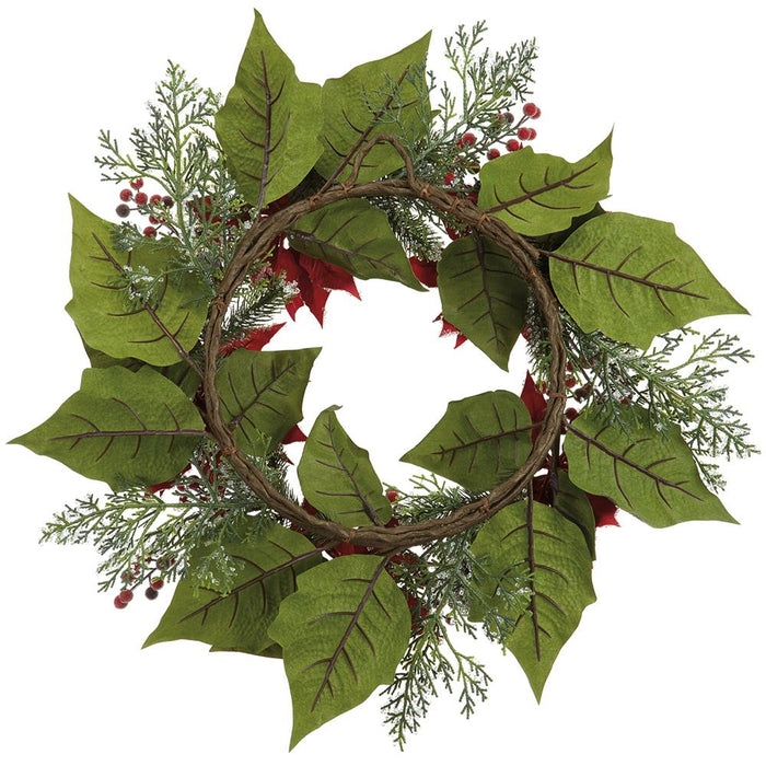 24" Iced Artificial Poinsettia Flower, Berry, Pinecone & Pine Wreath -Red (Pack of 2) - XDW493-RE