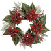 24" Iced Artificial Poinsettia Flower, Berry, Pinecone & Pine Wreath -Red (Pack of 2) - XDW493-RE
