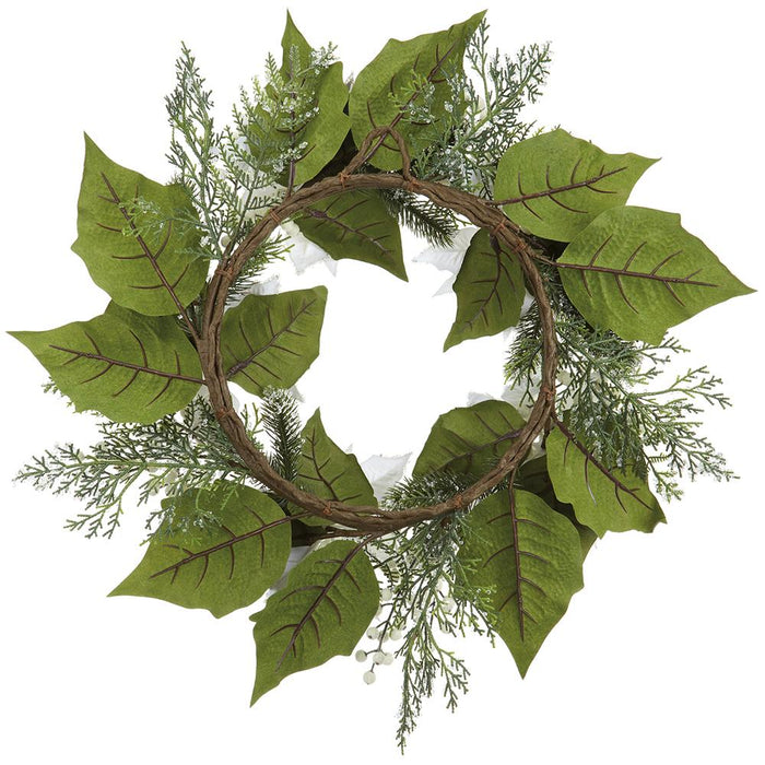 24" Iced Artificial Poinsettia Flower, Berry, Pinecone & Pine Wreath -White (Pack of 2) - XDW493-WH