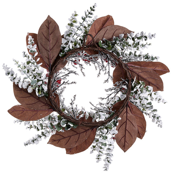 24" Flocked Artificial Magnolia Leaf & Berry Wreath -Green/White (Pack of 2) - XDW500-GR/WH