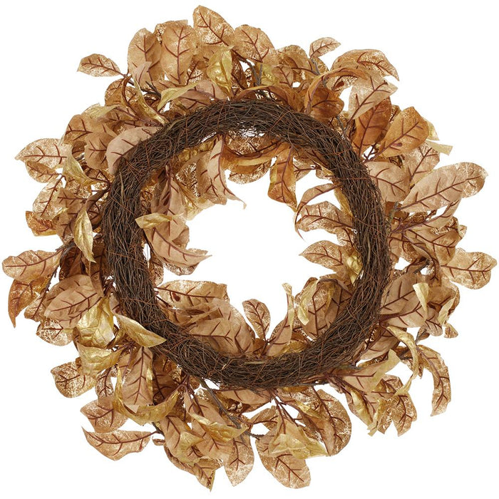 24" Metallic Artificial Magnolia Leaf Wreath -Gold (Pack of 4) - XDW505-GO