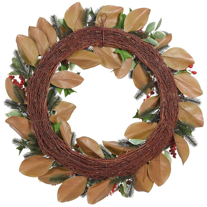 30" Artificial Holly Leaf, Berry & Pine Wreath -Red/Green (Pack of 2) - XDW508-RE/GR