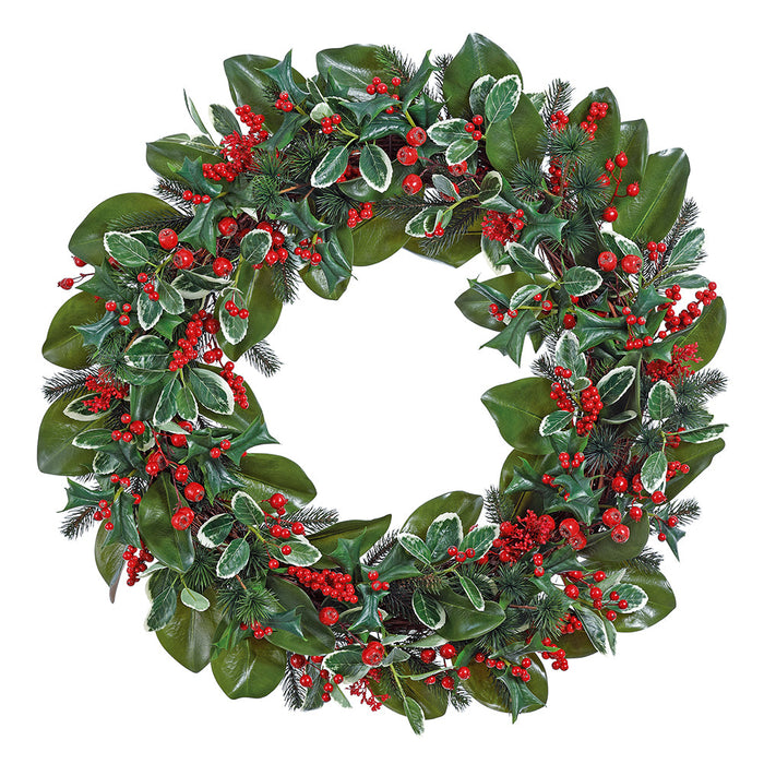 30" Artificial Holly Leaf, Berry & Pine Wreath -Red/Green (Pack of 2) - XDW508-RE/GR