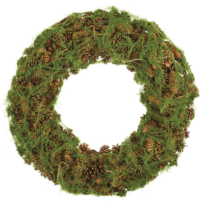 30" Artificial Pinecone & Moss Wreath -Brown/Green - XDW514-BR/GR