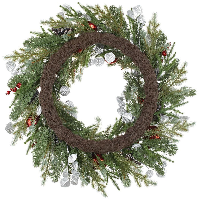 32" Artificial Sequin Ball, Berry, Pinecone & Pine Wreath -Red/Silver (Pack of 2) - XDW517-RE/SI