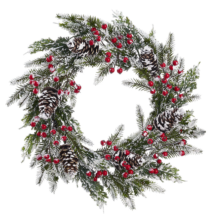 22" Snowed Berry, Pinecone & Pine Artificial Hanging Wreath -Red/Brown (pack of 2) - XDW518-RE/BR