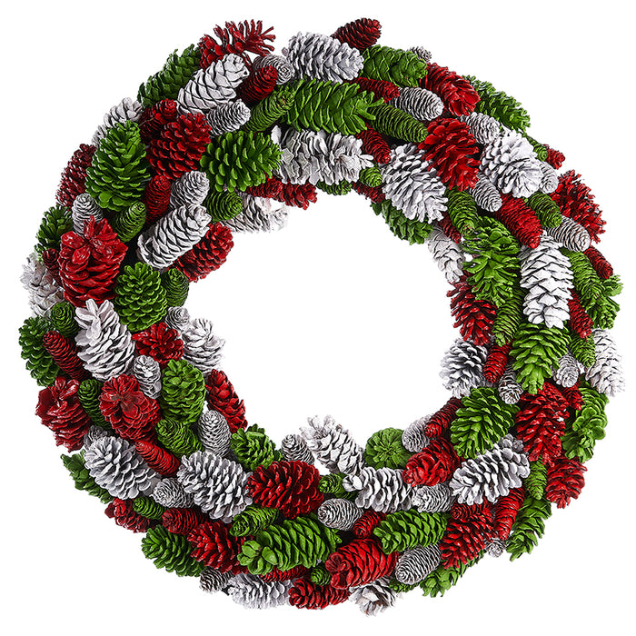 30" Pinecone Artificial Hanging Wreath -Red/Green - XDW530-RE/GR