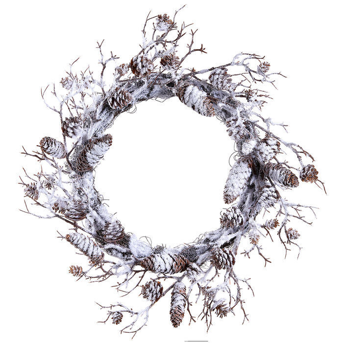 24" Snowed Artificial Plastic Pinecone & Twig Hanging Wreath -Brown/White (pack of 2) - XDW537-BR/WH