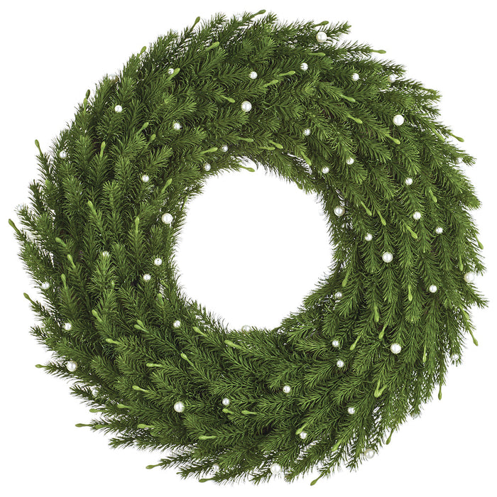 24" Artificial Pine & Pearl Wreath -Green - XDW547-GR/P