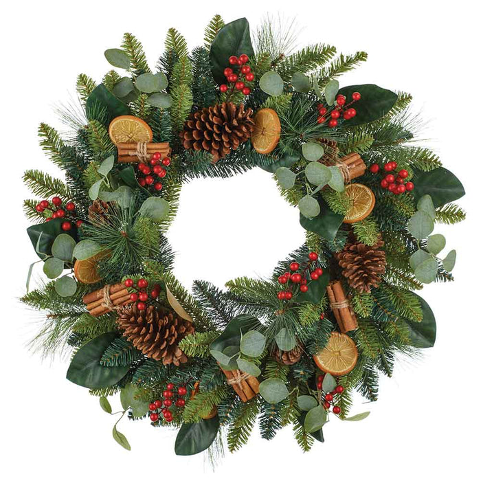 30" Artificial Sliced Orange, Pinecone & Pine Wreath -Mixed Orange - XDW564-OR/MX