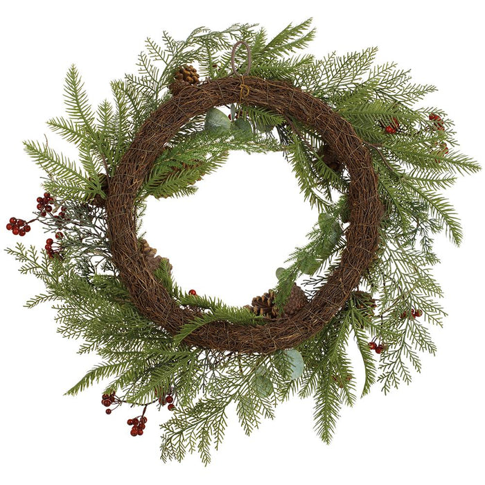 24" Artificial Berry, Pinecone & Pine Wreath -Red/Brown (Pack of 2) - XDW566-RE/BR
