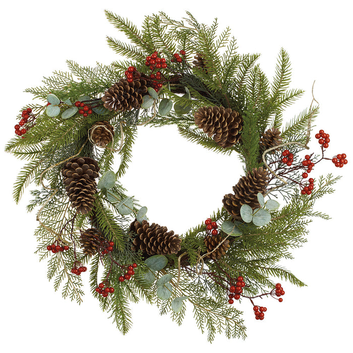 24" Artificial Berry, Pinecone & Pine Wreath -Red/Brown (Pack of 2) - XDW566-RE/BR