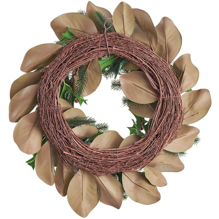 26" Artificial Magnolia Leaf, Holly & Pine Wreath -Green/Red (Pack of 2) - XDW570-GR/RE