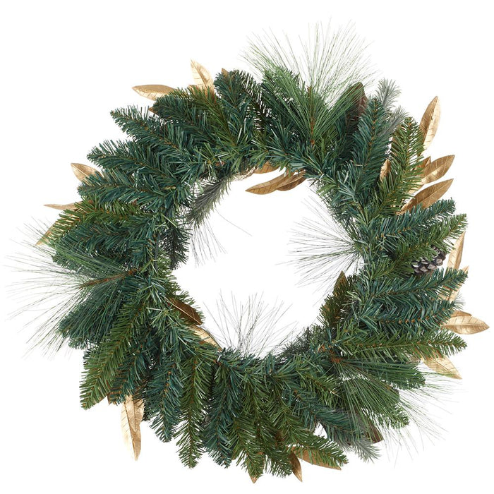 24" Glittered Artificial Apple, Pomegranate & Pinecone Wreath -Gold/Green - XDW587-GO/GR