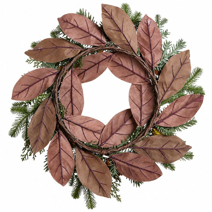 24" Artificial Magnolia Leaf, Pinecone & Pine Wreath -Green/Brown (Pack of 2) - XDW600-GR/BR