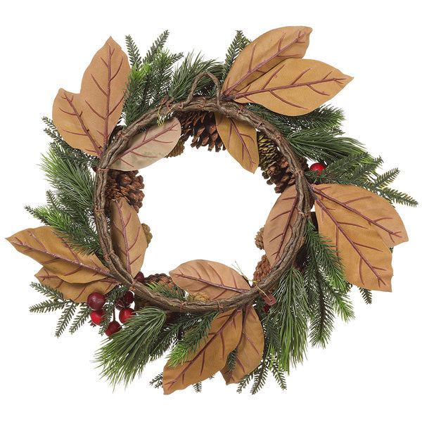 24" Artificial Pinecone, Berry & Mixed Pine Wreath -Green/Brown (Pack of 2) - XDW604-GR/BR