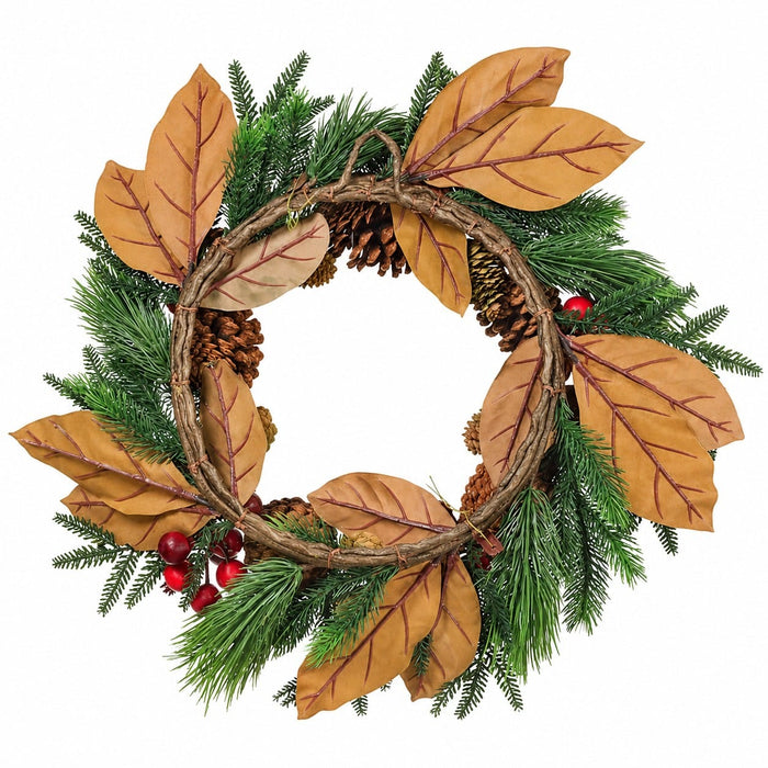 24" Artificial Pinecone, Berry & Mixed Pine Wreath -Green/Brown (Pack of 2) - XDW604-GR/BR
