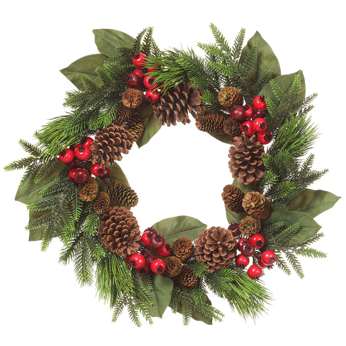24" Artificial Pinecone, Berry & Mixed Pine Wreath -Green/Brown (Pack of 2) - XDW604-GR/BR