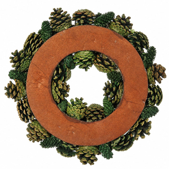 13.3" Artificial Pinecone, Ornament Ball & Pine Wreath -Green/Champagne (Pack of 6) - XDW607-GR/CN
