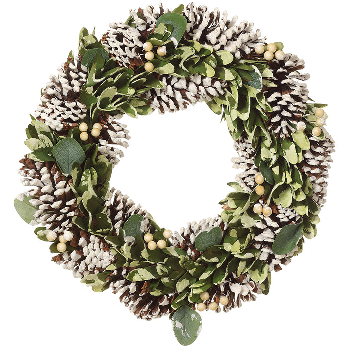 16.9" Flocked Artificial Pinecone, Berry & Willow Wreath -Brown/Green (Pack of 2) - XDW610-BR/GR