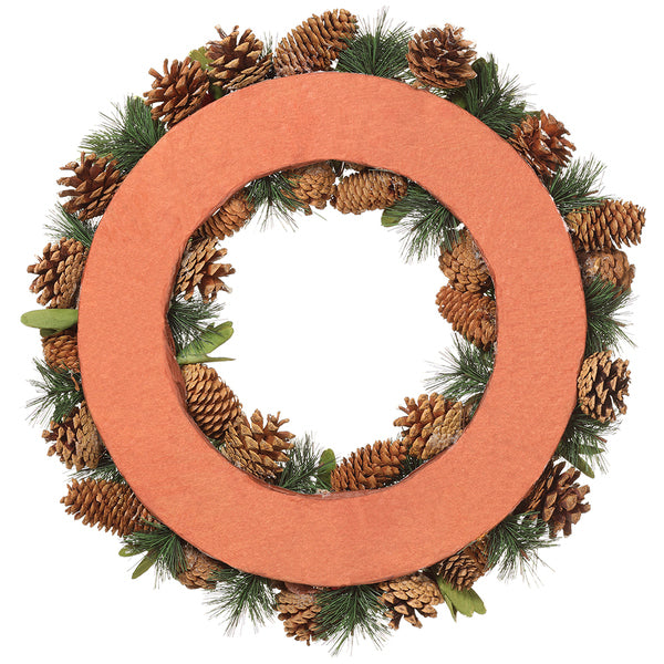 18.8" Snowed Artificial Pinecone, Berry & Wood Chip Flower Hanging Wreath -Red/Brown (pack of 2) - XDW613-RE/BR
