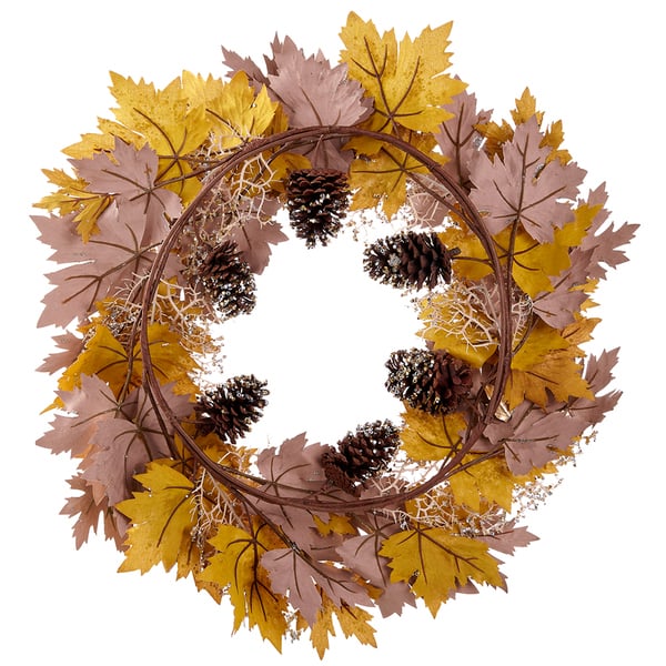 30" Glittered Metallic Artificial Maple Leaf, Pinecone & Twig Wreath -Gold/Brown (Pack of 2) - XDW622-GO/BR