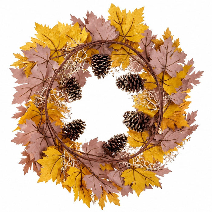30" Glittered Metallic Artificial Maple Leaf, Pinecone & Twig Wreath -Gold/Brown (Pack of 2) - XDW622-GO/BR