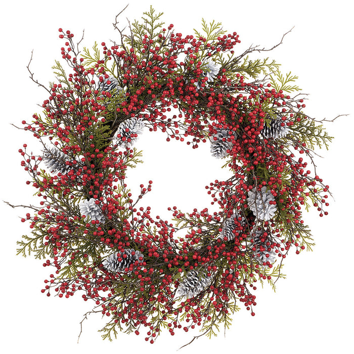 36" Artificial Berry, Pinecone & Cedar Wreath -Red/White - XDW628-RE/WH