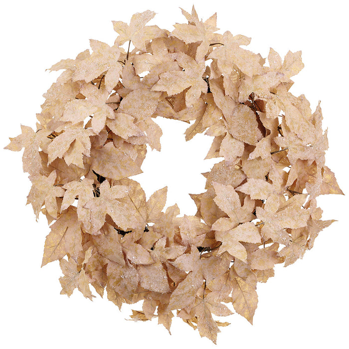 24" Artificial Beaded & Flocked Maple Leaf Wreath -White (Pack of 2) - XDW635-TN/WH