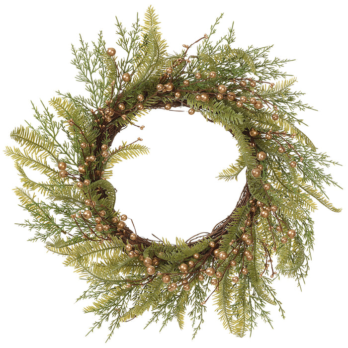 22" Artificial Berry & Pine Hanging Wreath -Gold/Green (pack of 2) - XDW701-GO/GR