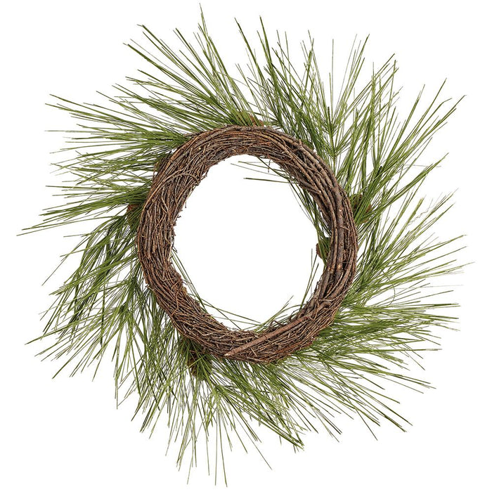24" Flocked Artificial Long Needle Pine & Pinecone Wreath -Brown/Green (Pack of 6) - XDW704-BR/GR