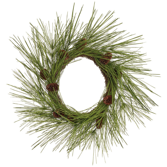24" Flocked Artificial Long Needle Pine & Pinecone Wreath -Brown/Green (Pack of 6) - XDW704-BR/GR
