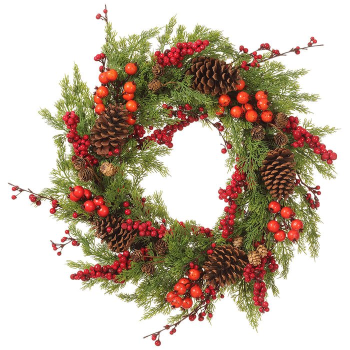 24" Artificial Pinecone, Berry & Cedar Hanging Wreath -Brown/Green (pack of 2) - XDW723-BR/GR