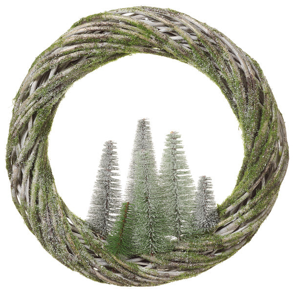 19.5" Flocked Artificial Bottlebrushed Pine Tree Twig Wreath -Green (Pack of 2) - XDW727-GR