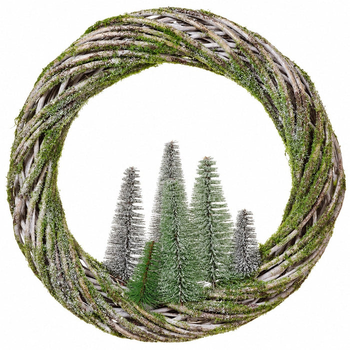 19.5" Flocked Artificial Bottlebrushed Pine Tree Twig Wreath -Green (Pack of 2) - XDW727-GR